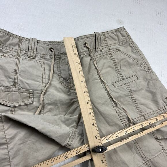 LOFT Womens Cotton Utility Shorts Beige Summer Classic Tie Hem Zip Up Size 8 - Picture 6 of 10